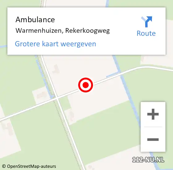 Locatie op kaart van de 112 melding: Ambulance Warmenhuizen, Rekerkoogweg op 1 augustus 2020 06:34