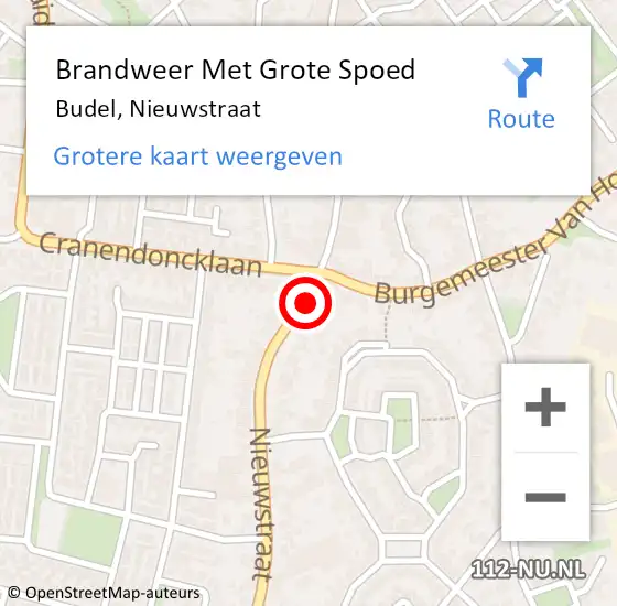Locatie op kaart van de 112 melding: Brandweer Met Grote Spoed Naar Budel, Nieuwstraat op 1 augustus 2020 08:46