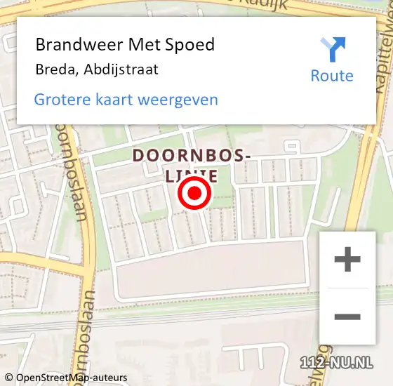 Locatie op kaart van de 112 melding: Brandweer Met Spoed Naar Breda, Abdijstraat op 1 augustus 2020 11:33