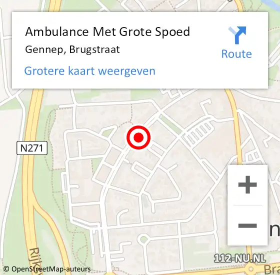 Locatie op kaart van de 112 melding: Ambulance Met Grote Spoed Naar Gennep, Brugstraat op 1 augustus 2020 12:34