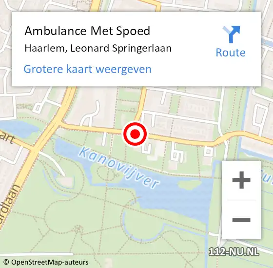 Locatie op kaart van de 112 melding: Ambulance Met Spoed Naar Haarlem, Leonard Springerlaan op 1 augustus 2020 13:17