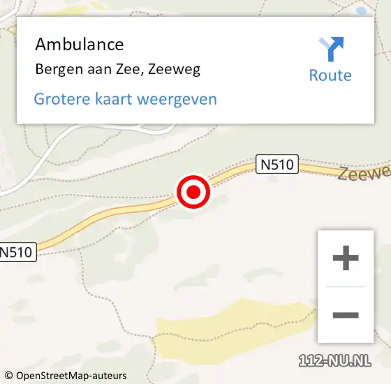 Locatie op kaart van de 112 melding: Ambulance Bergen aan Zee, Zeeweg op 1 augustus 2020 14:15