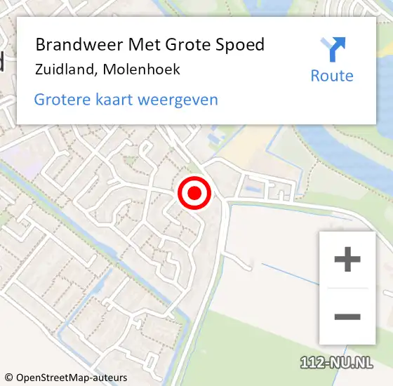 Locatie op kaart van de 112 melding: Brandweer Met Grote Spoed Naar Zuidland, Molenhoek op 1 augustus 2020 15:48