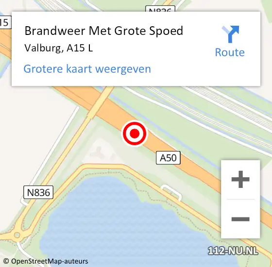 Locatie op kaart van de 112 melding: Brandweer Met Grote Spoed Naar Valburg, A15 L op 1 augustus 2020 16:46