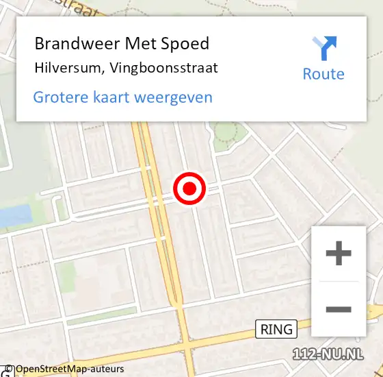 Locatie op kaart van de 112 melding: Brandweer Met Spoed Naar Hilversum, Vingboonsstraat op 1 augustus 2020 21:04