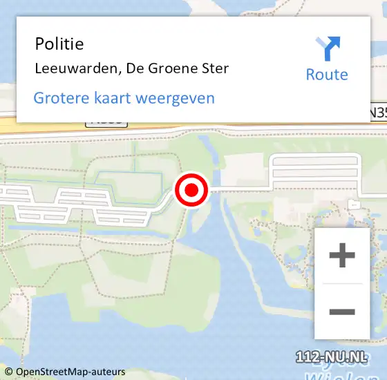 Locatie op kaart van de 112 melding: Politie Leeuwarden, De Groene Ster op 1 augustus 2020 21:17