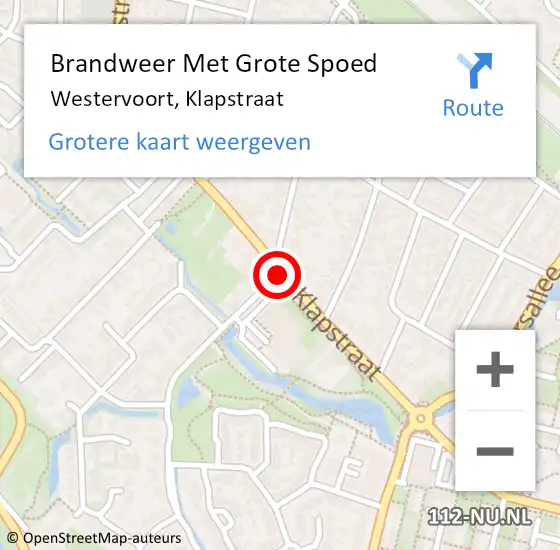 Locatie op kaart van de 112 melding: Brandweer Met Grote Spoed Naar Westervoort, Klapstraat op 1 augustus 2020 21:39