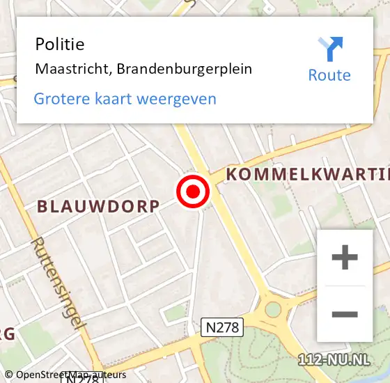 Locatie op kaart van de 112 melding: Politie Maastricht, Brandenburgerplein op 1 augustus 2020 21:53