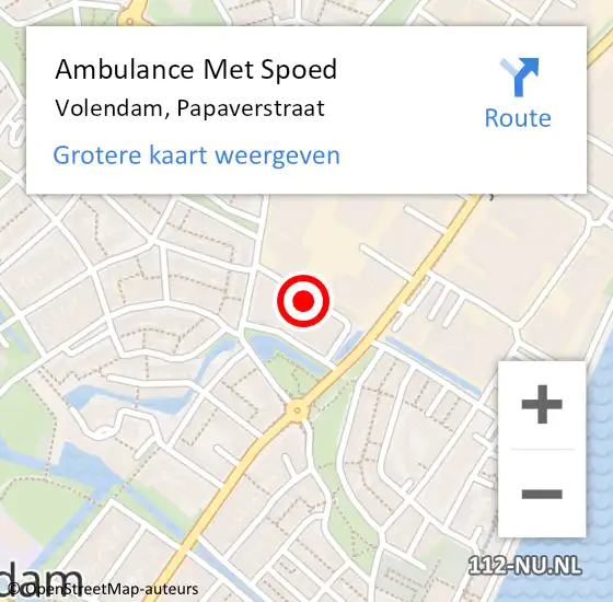 Locatie op kaart van de 112 melding: Ambulance Met Spoed Naar Volendam, Papaverstraat op 1 augustus 2020 23:26