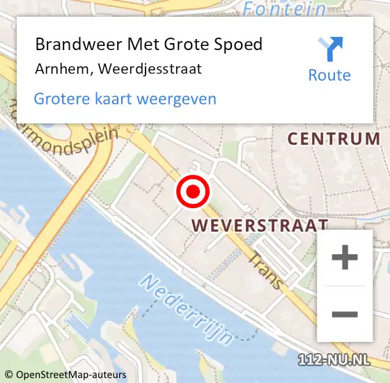 Locatie op kaart van de 112 melding: Brandweer Met Grote Spoed Naar Arnhem, Weerdjesstraat op 1 augustus 2020 23:50