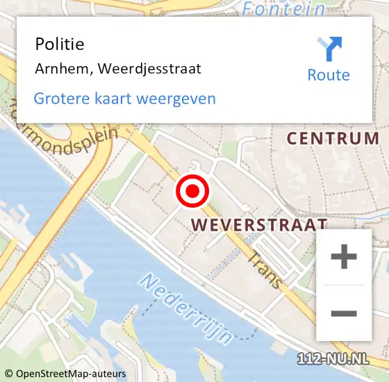 Locatie op kaart van de 112 melding: Politie Arnhem, Weerdjesstraat op 1 augustus 2020 23:50