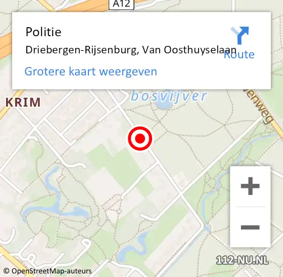 Locatie op kaart van de 112 melding: Politie Driebergen-Rijsenburg, Van Oosthuyselaan op 2 augustus 2020 02:46