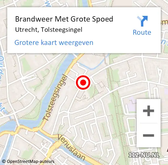 Locatie op kaart van de 112 melding: Brandweer Met Grote Spoed Naar Utrecht, Tolsteegsingel op 2 augustus 2020 09:57