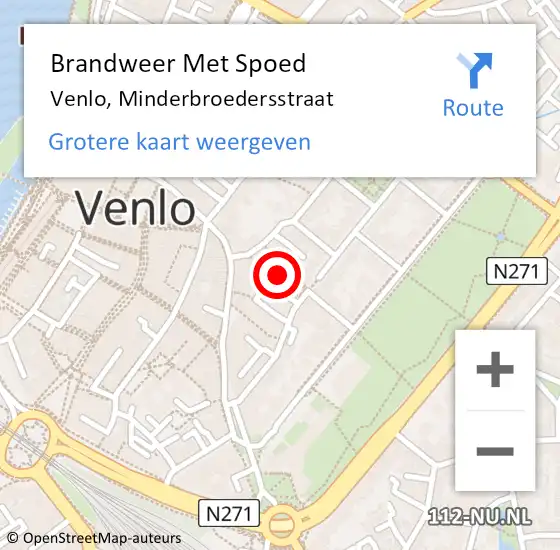 Locatie op kaart van de 112 melding: Brandweer Met Spoed Naar Venlo, Minderbroedersstraat op 2 augustus 2020 10:16