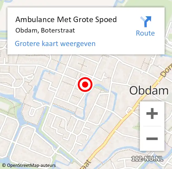 Locatie op kaart van de 112 melding: Ambulance Met Grote Spoed Naar Obdam, Boterstraat op 2 augustus 2020 12:19