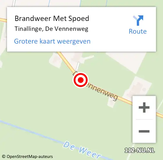Locatie op kaart van de 112 melding: Brandweer Met Spoed Naar Tinallinge, De Vennenweg op 2 augustus 2020 12:30