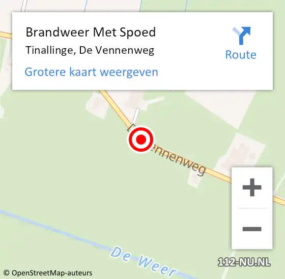 Locatie op kaart van de 112 melding: Brandweer Met Spoed Naar Tinallinge, De Vennenweg op 2 augustus 2020 12:36