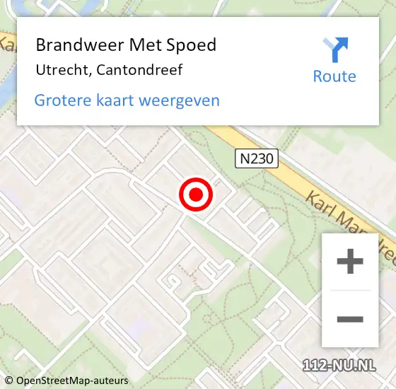 Locatie op kaart van de 112 melding: Brandweer Met Spoed Naar Utrecht, Cantondreef op 2 augustus 2020 13:15