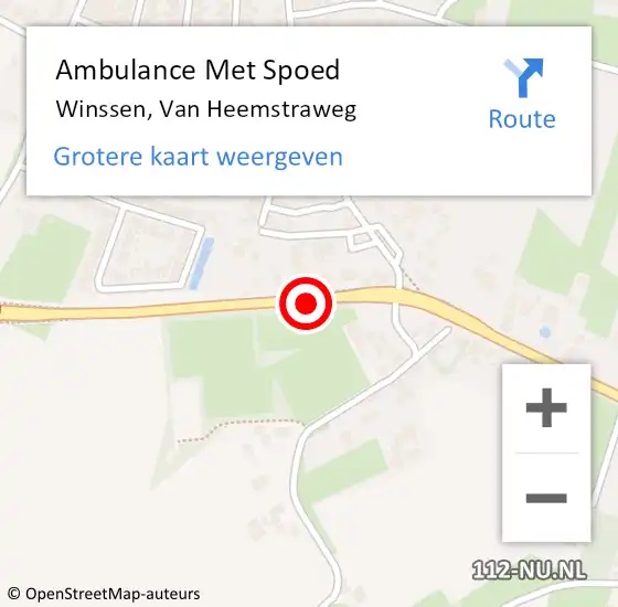 Locatie op kaart van de 112 melding: Ambulance Met Spoed Naar Winssen, Van Heemstraweg op 2 augustus 2020 14:10