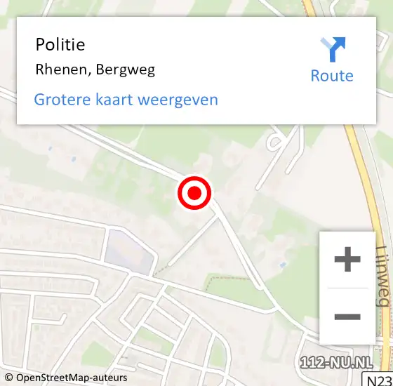 Locatie op kaart van de 112 melding: Politie Rhenen, Bergweg op 2 augustus 2020 14:26