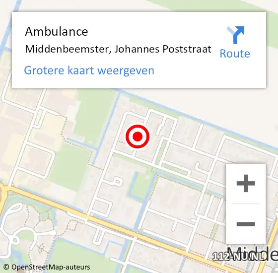 Locatie op kaart van de 112 melding: Ambulance Middenbeemster, Johannes Poststraat op 2 augustus 2020 15:58