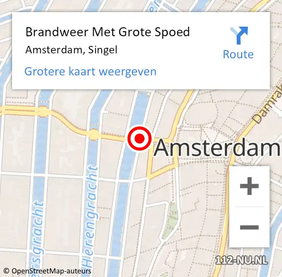 Locatie op kaart van de 112 melding: Brandweer Met Grote Spoed Naar Amsterdam, Singel op 2 augustus 2020 16:35