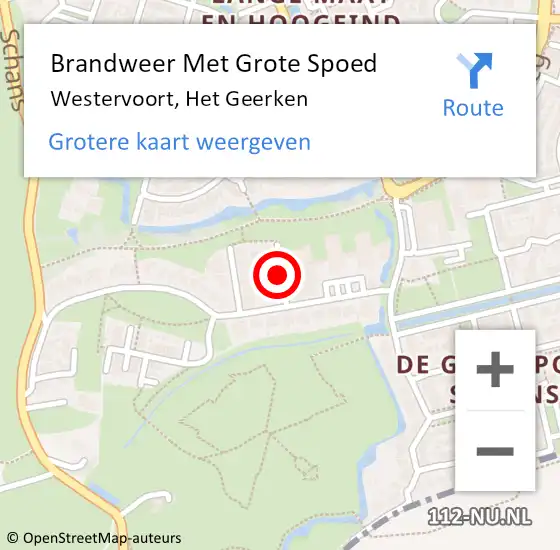 Locatie op kaart van de 112 melding: Brandweer Met Grote Spoed Naar Westervoort, Het Geerken op 2 augustus 2020 16:46