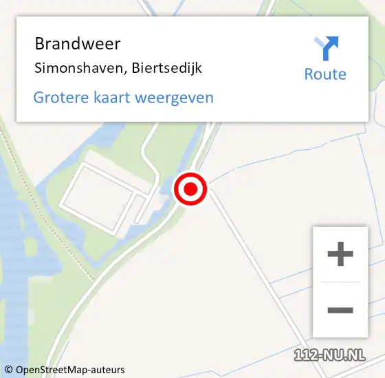 Locatie op kaart van de 112 melding: Brandweer Simonshaven, Biertsedijk op 2 augustus 2020 17:39