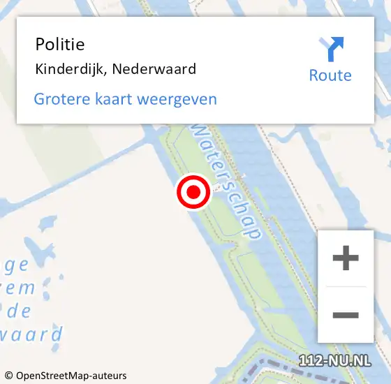 Locatie op kaart van de 112 melding: Politie Kinderdijk, Nederwaard op 2 augustus 2020 17:40