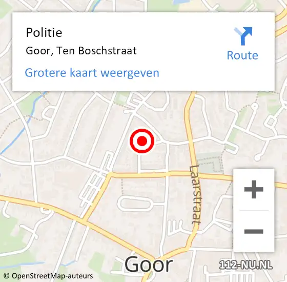 Locatie op kaart van de 112 melding: Politie Goor, Ten Boschstraat op 2 augustus 2020 18:36