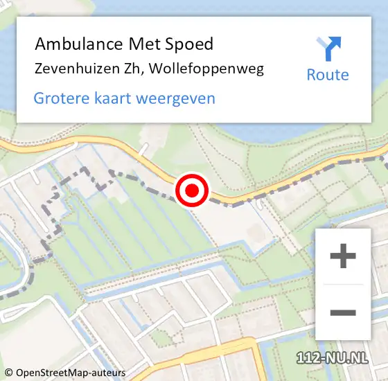 Locatie op kaart van de 112 melding: Ambulance Met Spoed Naar Zevenhuizen Zh, Wollefoppenweg op 2 augustus 2020 18:50