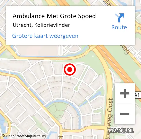 Locatie op kaart van de 112 melding: Ambulance Met Grote Spoed Naar Utrecht, Kolibrievlinder op 8 september 2013 06:14