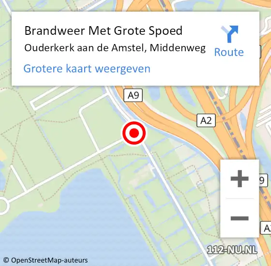 Locatie op kaart van de 112 melding: Brandweer Met Grote Spoed Naar Ouderkerk aan de Amstel, Middenweg op 2 augustus 2020 22:12