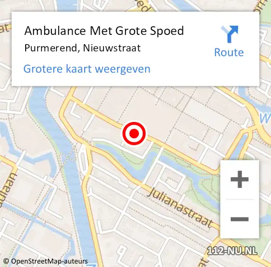 Locatie op kaart van de 112 melding: Ambulance Met Grote Spoed Naar Purmerend, Nieuwstraat op 2 augustus 2020 22:33