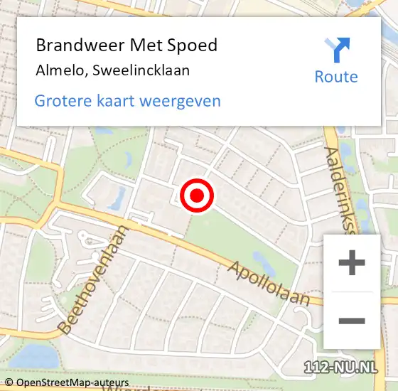 Locatie op kaart van de 112 melding: Brandweer Met Spoed Naar Almelo, Sweelincklaan op 14 mei 2014 15:49