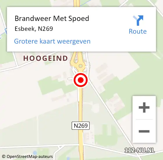 Locatie op kaart van de 112 melding: Brandweer Met Spoed Naar Esbeek, N269 op 3 augustus 2020 07:52