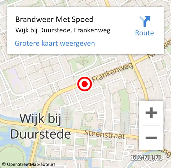 Locatie op kaart van de 112 melding: Brandweer Met Spoed Naar Wijk bij Duurstede, Frankenweg op 3 augustus 2020 08:27