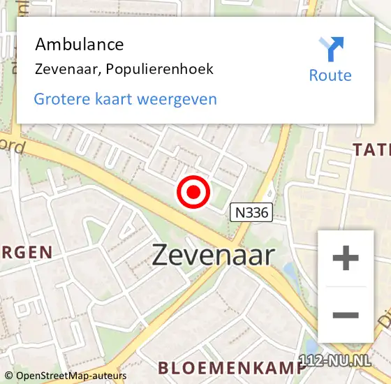 Locatie op kaart van de 112 melding: Ambulance Zevenaar, Populierenhoek op 3 augustus 2020 09:03