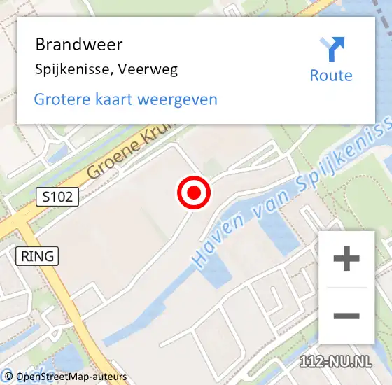 Locatie op kaart van de 112 melding: Brandweer Spijkenisse, Veerweg op 3 augustus 2020 10:30