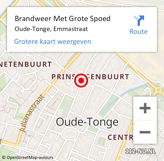 Locatie op kaart van de 112 melding: Brandweer Met Grote Spoed Naar Oude-Tonge, Emmastraat op 3 augustus 2020 10:42