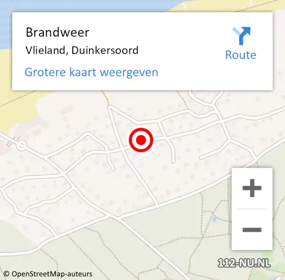 Locatie op kaart van de 112 melding: Brandweer Vlieland, Duinkersoord op 3 augustus 2020 12:16