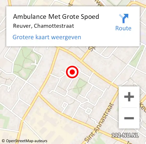 Locatie op kaart van de 112 melding: Ambulance Met Grote Spoed Naar Reuver, Chamottestraat op 3 augustus 2020 13:10