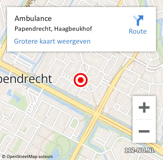 Locatie op kaart van de 112 melding: Ambulance Papendrecht, Haagbeukhof op 3 augustus 2020 14:49