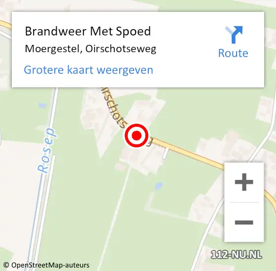 Locatie op kaart van de 112 melding: Brandweer Met Spoed Naar Moergestel, Oirschotseweg op 3 augustus 2020 17:53