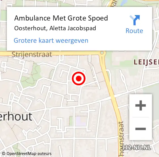 Locatie op kaart van de 112 melding: Ambulance Met Grote Spoed Naar Oosterhout, Aletta Jacobspad op 3 augustus 2020 17:53