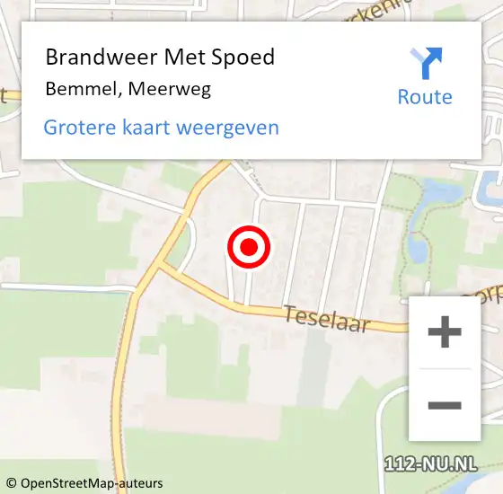 Locatie op kaart van de 112 melding: Brandweer Met Spoed Naar Bemmel, Meerweg op 3 augustus 2020 19:28