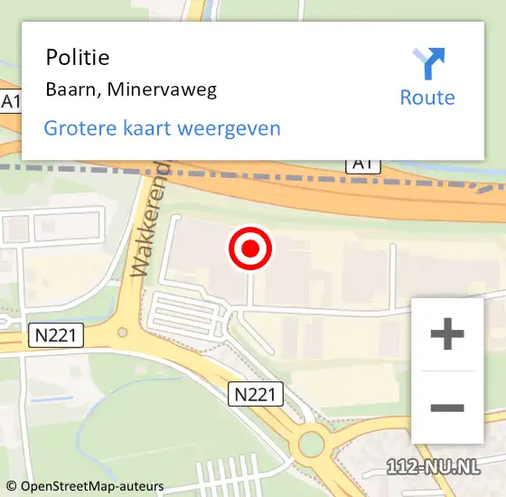 Locatie op kaart van de 112 melding: Politie Baarn, Minervaweg op 3 augustus 2020 20:03