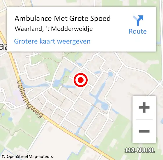 Locatie op kaart van de 112 melding: Ambulance Met Grote Spoed Naar Waarland, 'T Modderweidje op 3 augustus 2020 20:29