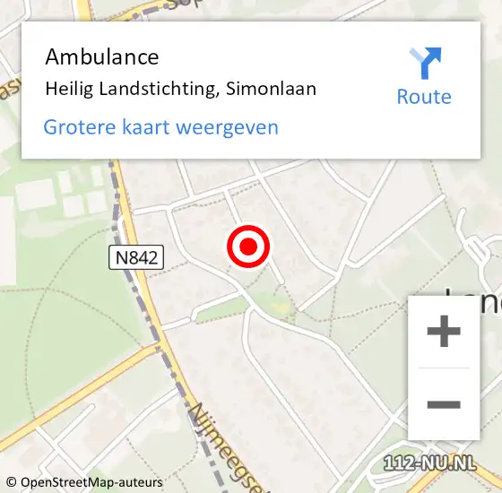 Locatie op kaart van de 112 melding: Ambulance Heilig Landstichting, Simonlaan op 3 augustus 2020 22:04