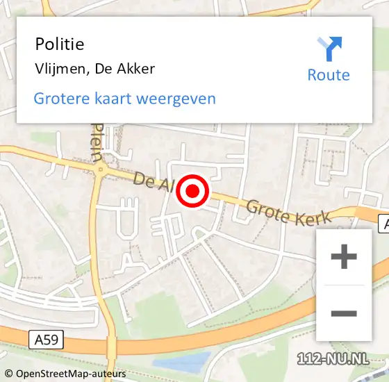 Locatie op kaart van de 112 melding: Politie Vlijmen, De Akker op 4 augustus 2020 01:51
